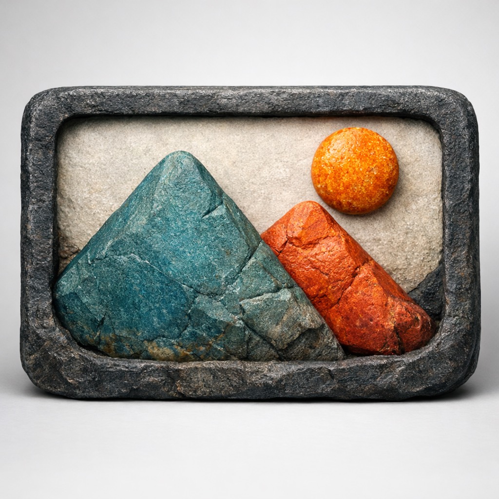 Imagery logo rendered as a carved stone object
